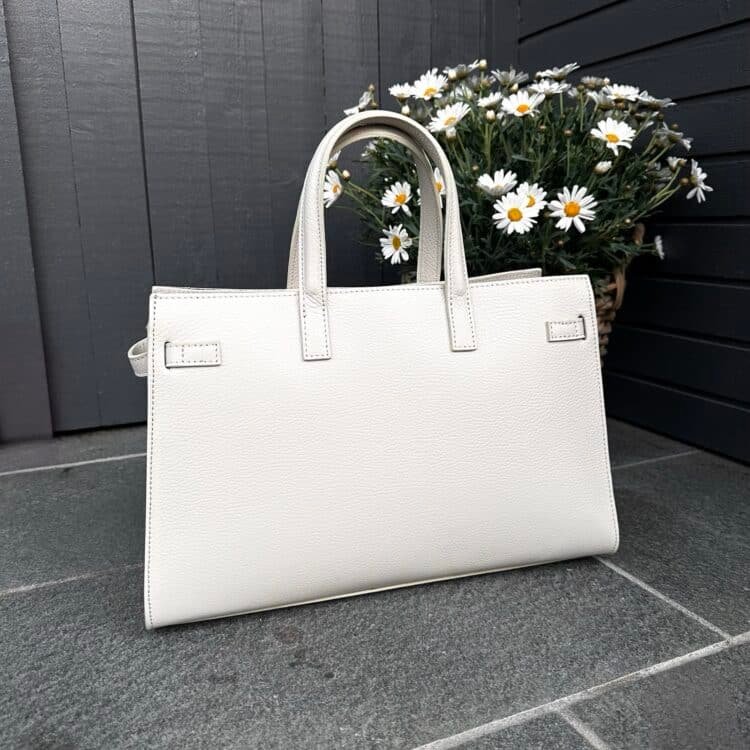 7D 2182 Stor klassisk skinnveske med plass til PC, beige ny_5