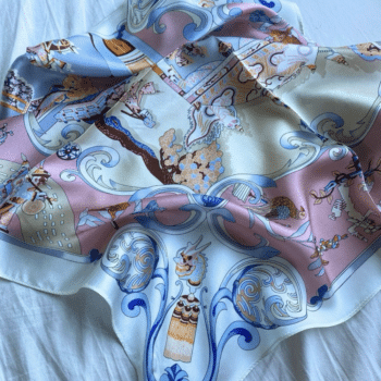 Silkeskjerf 70x70, rosa og off-white