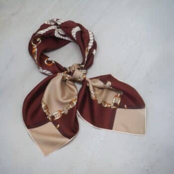 Silkeskjerf stort, bordeaux og beige med gulldetaljer